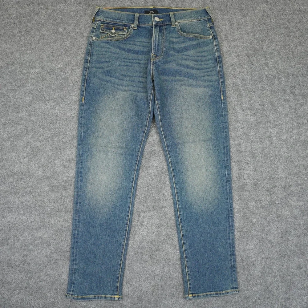 True Religion Geno Relaxed Slim Jeans Mens 33 (Fit 34x31) Big T Flap Stretch